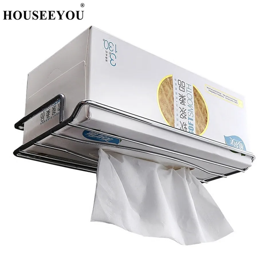 HOUSEEYOU Iron Tissue Box Holders Rack Wall Self-adhesive Roll Paper Towel Cling Film Shelf Kitchen Bathroom Accessories Storage | Дом и сад