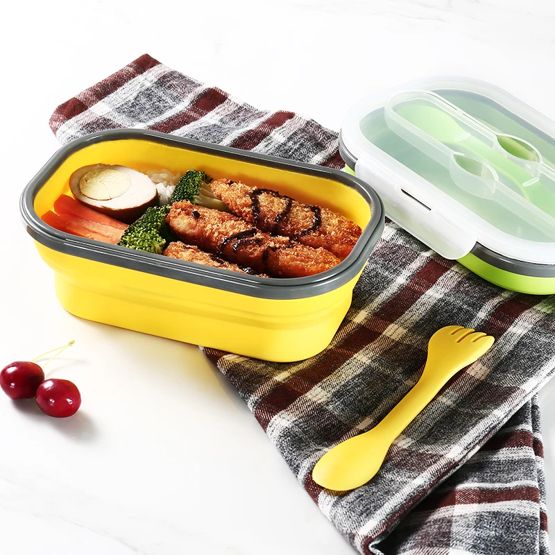 

800ml Collapsible Silicone Lunch Box Food Fruit Storage Container Portable Bento Box Safe Kitchen Microwave School Lunchbox