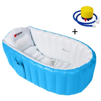 

New 1pc Eco-Friendly Inflatable Bathtub Bathing Tub Bucket With Soft Cushion Central Seat With Inflator Pump For Babies Children