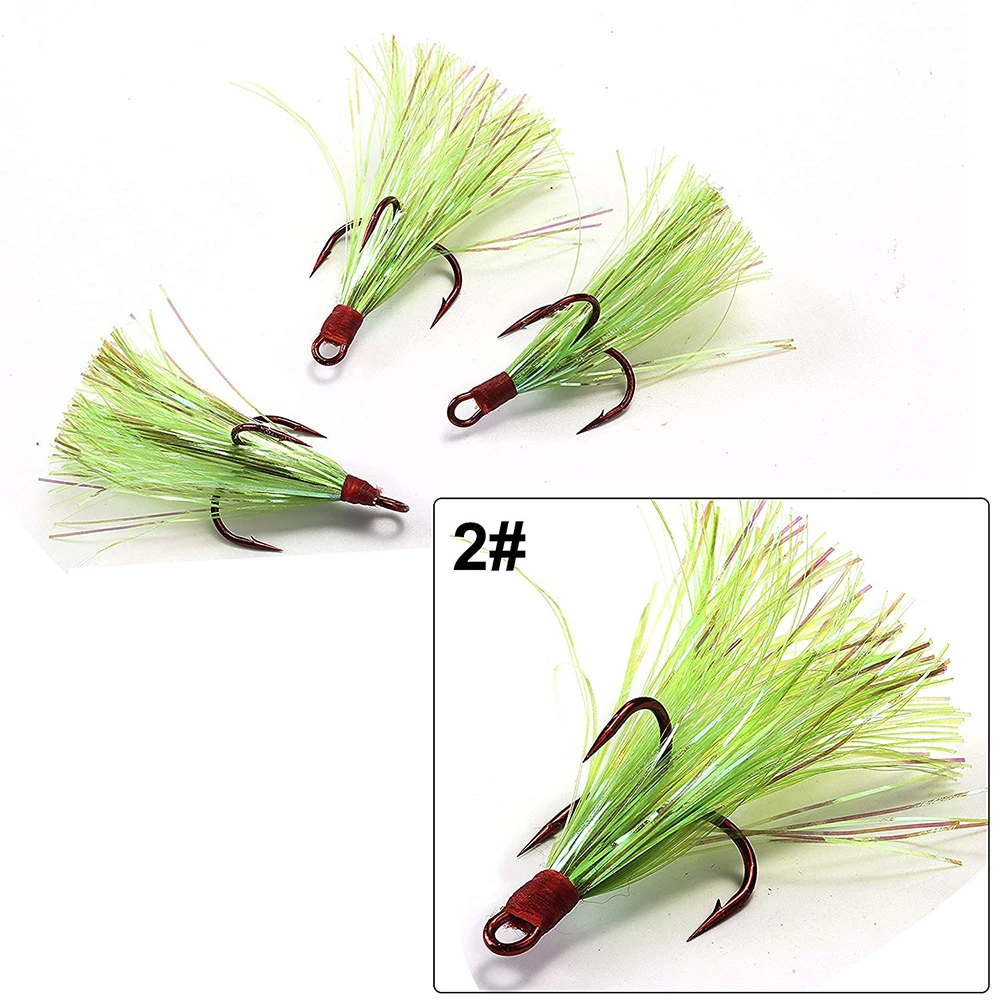 JSM 15pcs/box lure accessories fishing Treble Hook with feather Teaser Tail flash Hook for spoon bait fly fishing lures