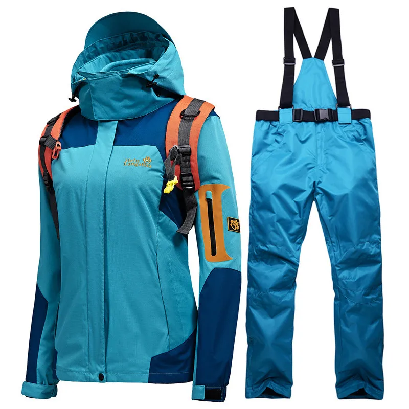 Traje de esquí de Invierno para mujer marca 2018 chaqueta de esquí de alta calidad y pantalones de nieve Cálido impermeable a prueba de viento esquí y snowboard trajes