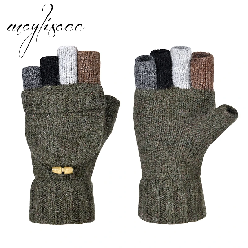 Maylisacc Wool Knitted Fold Back Gloves Winter Warm Mittens Convertible