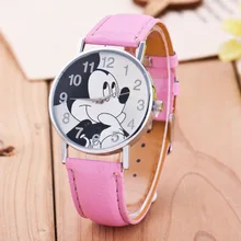 Креативные детские часы с милым рисунком Микки Мауса, модные простые Кварцевые женские кожаные часы, детские часы