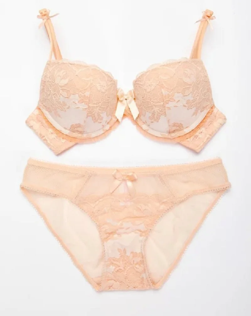Elegant Lace Bra Set Push Up French Embroidered Women's Underwear Sets ABC Cup Bra And Panty Deep V Brassiere Lingerie Set BS304