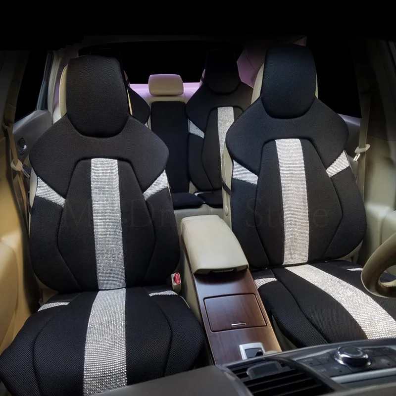 Чехол для сиденья автомобиля Универсальный Алмазный сшитый сверкающий чехол розовый бежевый весь стул подушка для BMW Mercedes smart 4 цвета - Название цвета: Черный