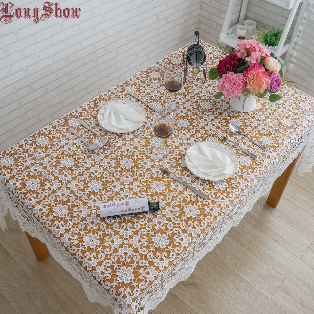  Free Shipping Weddings 60 90 130cm Square Coffee White Color Chemical Lace Fabric Embroidery Tablec