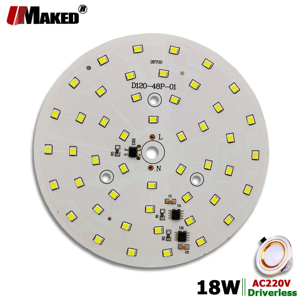 

AC220V LED PCB Module 18W 120mm 1800lm Downlight Aluminum plate White/Warm SMD2835 Smart IC Driver For Downlight Ceiling Lamps