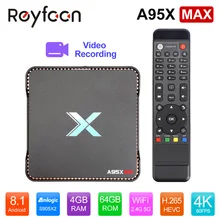 Запись видео Android 8,1 tv Box A95X Макс 4 Гб 64 Гб Amlogic S905X2 четырехъядерный двойной Wifi BT4.2 1000M H.265 4K 60pfs X2 телеприставка