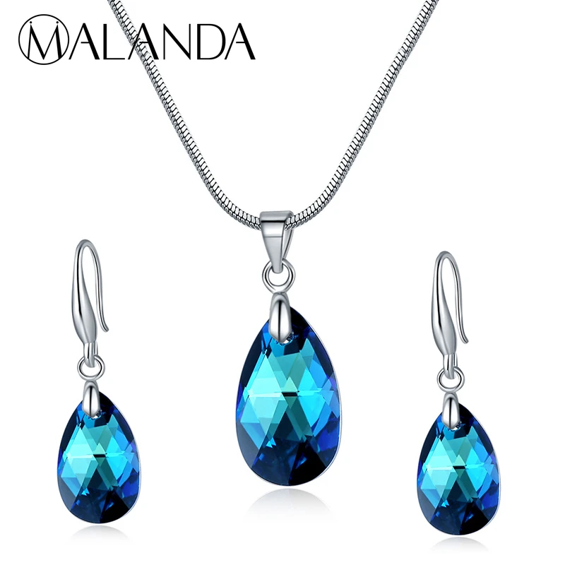 MALANDA moda gota de agua de cristal de Swarovski Set collar pendientes conjunto para mujer boda fiesta joyería regalo|Conjuntos de joyería| - AliExpress