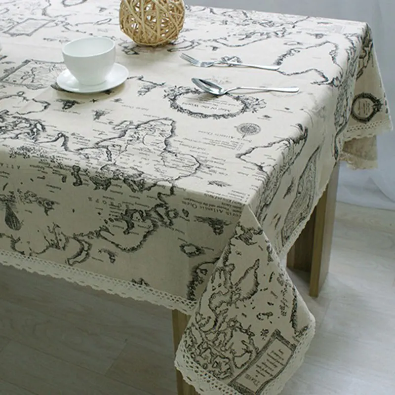 Fudiya Table Cloth World Map High Quality Lace Tablecloth Decorative