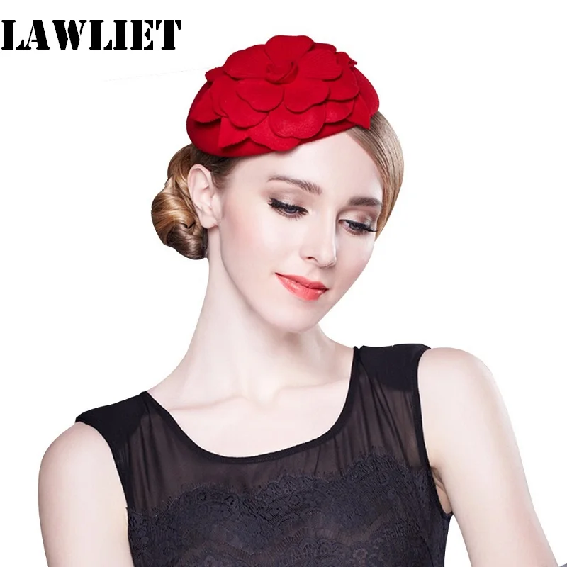 

Lawliet Flower Womens Vintage Fascinator Wool Pillbox Hat Party Wedding Fashion Headgear Women