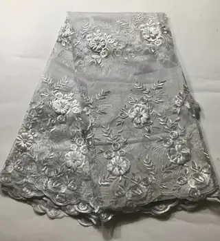 

New Gray Color 2019 High Quality Beads African Lace Fabric French Net Embroidery Tulle Lace Fabric For Nigerian Wedding Party