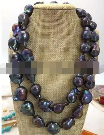 

Free Shipping HUGE 15-20MM SOUTH SEA GENUINE BLACK BAROQUE PEARL NECKLACE 34
