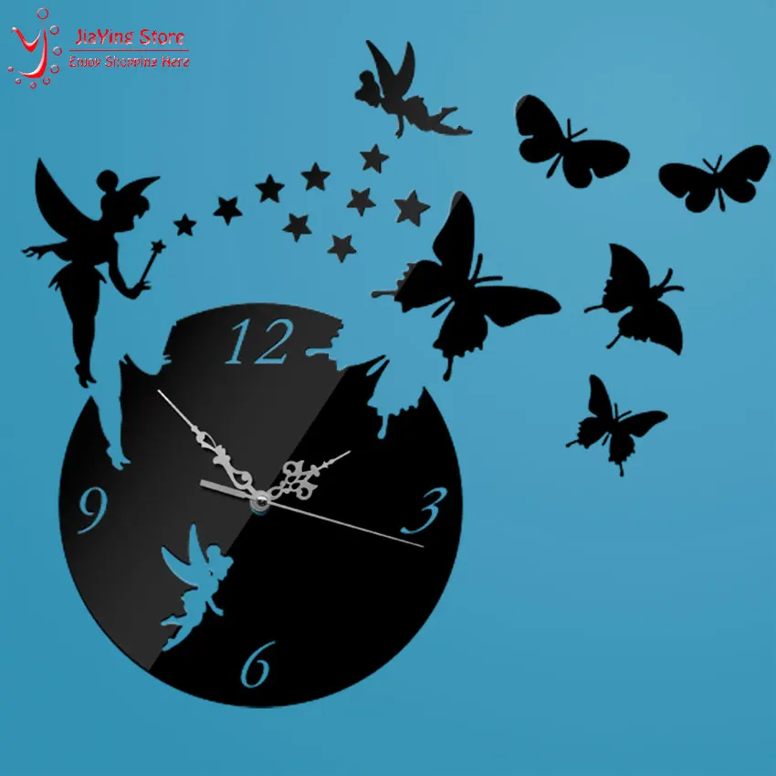 

Z025 Diy Fashion Home Decoration Butterfly Wall Sticker Mirror Surface Mirror Clock Decal Living Room Mute Wall Clock Home Decor