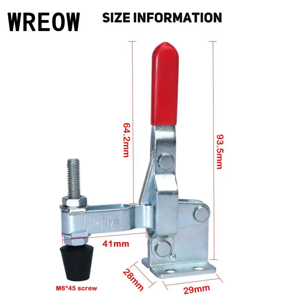 Color : Red Silver Tone Sturdy U Shape Toggle Clamp Bar Red Handgrip Vertical Tools Toggle Clamp Arm Welding Tool woodworking tools Portable Useful Set Kit