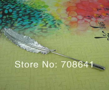 

52x12mm New Silver tone Plated Feather Brooch Pins w/ Stopper Back Settings Blank Brooches Jewelry Making Wholesale