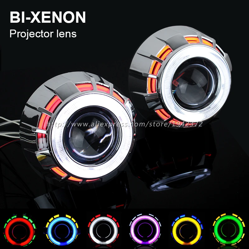 Bi Xenon Projector Lens Headlight Kit 2.8 Inch Double Angel Eyes Car