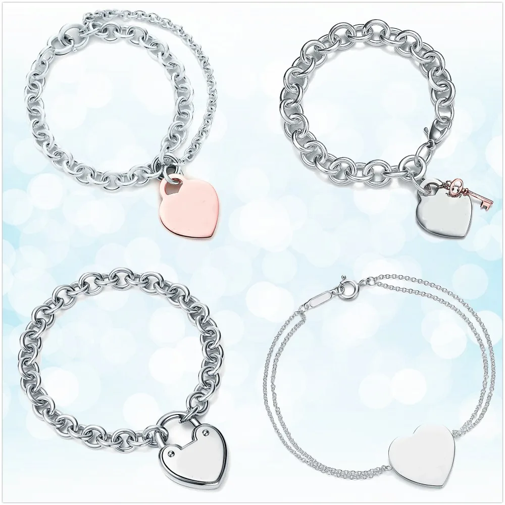 

Tiff925 sterling silver ladies bracelet heart-shaped 2019 fashion pop jewelry European and American style holiday gift