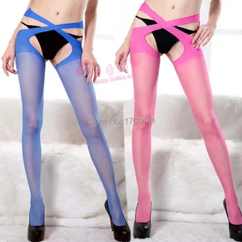 

New high qulity Women's Sexy spaghetti strap stockings ultra-thin transparent cross multicolour open-crotch stockings