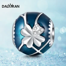 DALARAN DIY Браслеты Ожерелья синий четырехлистный клевер талисманы серебряные бусины 925 пробы для женщин ювелирные изделия изготовление подарок девушке