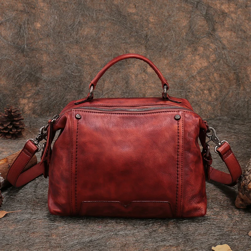 

Rivet Cow Leather Shoulder Bag New Retro Leisure Handmade Women Handbag 2017 Fashion Original Design Messenger Bag