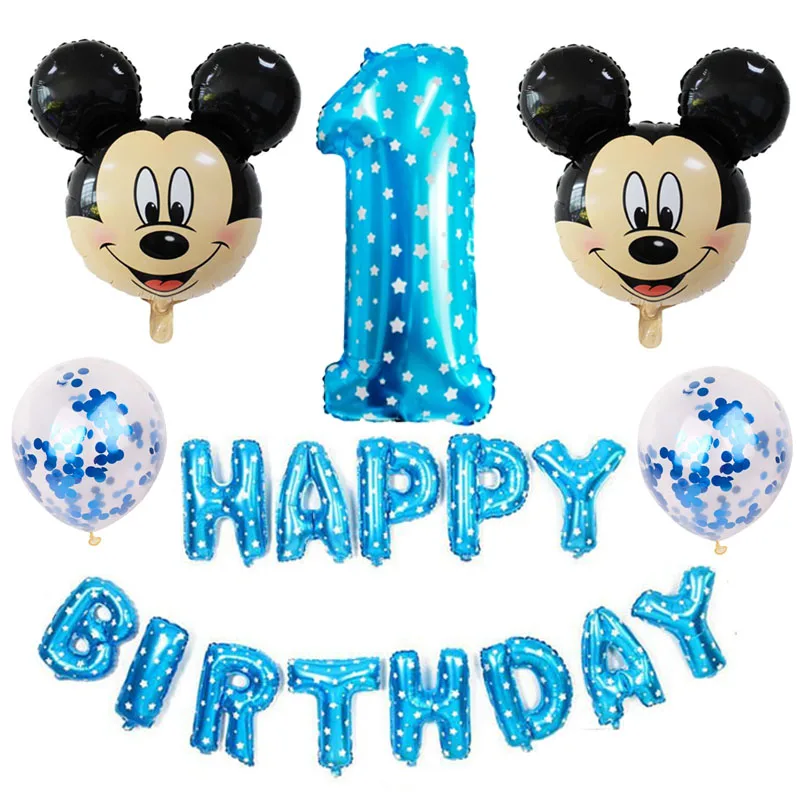 

First birthday boy party Mickey balloon 12 months photo frame banner baby shower boy and girl first party decoration toy gift