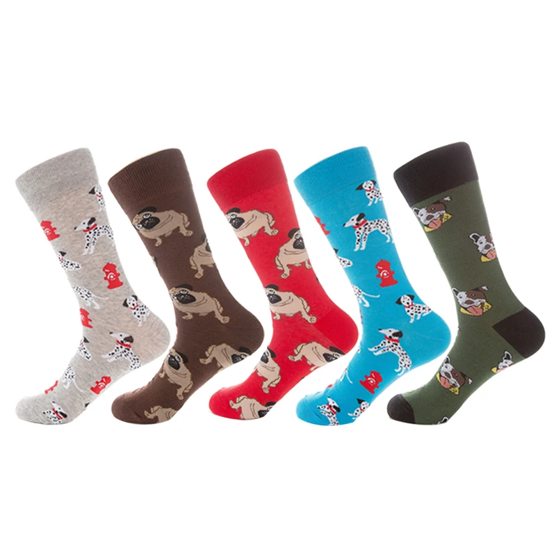 

2019 Hot Style Men's Colorful Dog socks Painted Pattern Hip Hop Fashion Happy Socks Compression 5pairs / lot size:39-46 Long sox