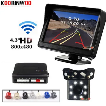 

Koorinwoo 2.4G Wireless Car Parking Sensor 4 Probes Car Rear view Camera 8 LED Light Car Monitor Digital Screen reverse Jalousie
