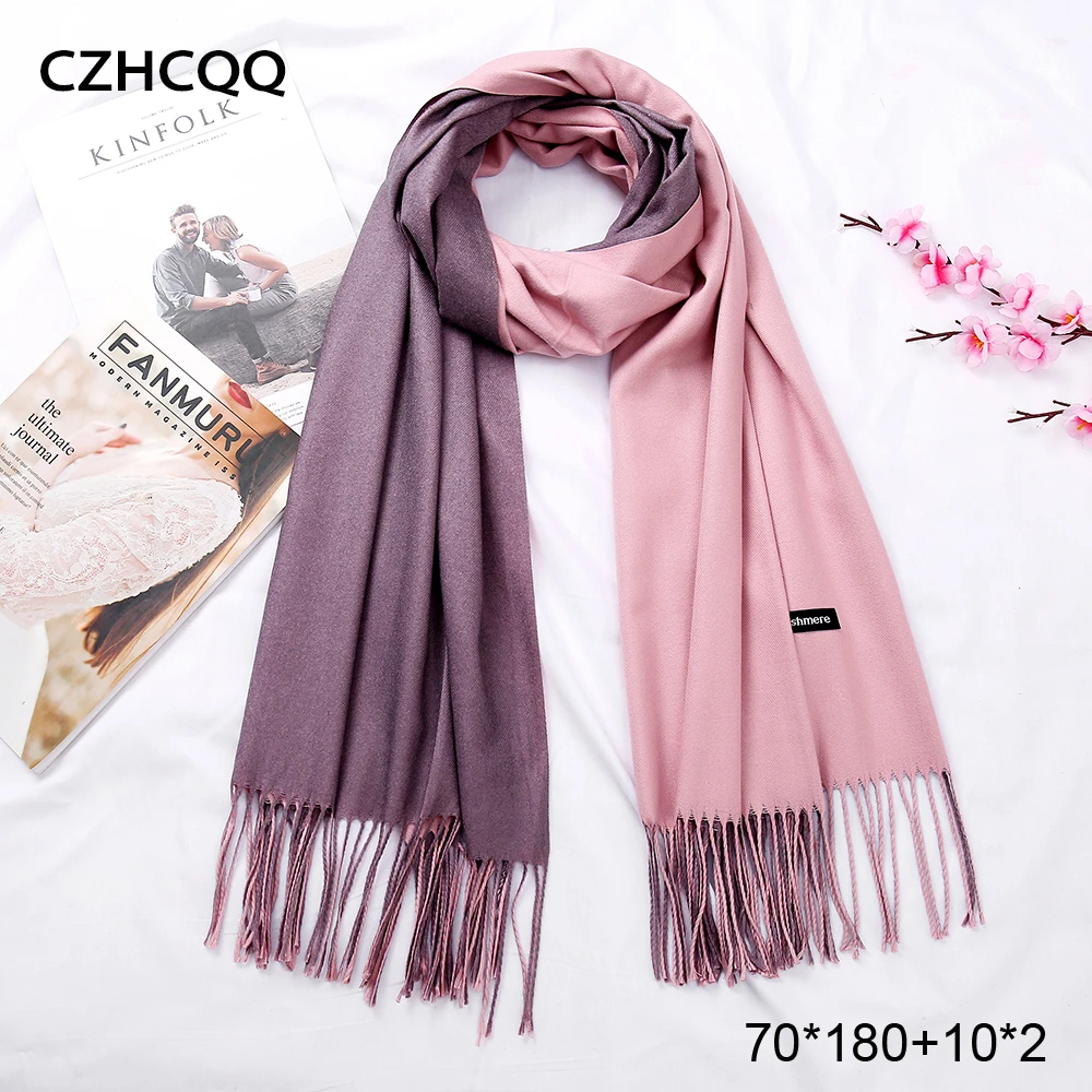 New Double Sided Winter Women Cashmere Solid Scarf Pashmina Shawls And Wraps Female Foulard Hijab Wool Stoles Head Scarves 1