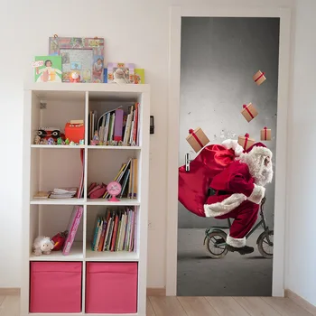 

Christmas Door Stickers Wood Door Renovation Murals Self-adhesive Waterproof Creative Xmas Wall Stickers Decoration