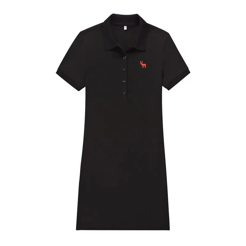 

Hot sale 2019 New Summer small deer Womens short sleeve dresses casual cotton lapel womens dresses fashion slim lady dresses