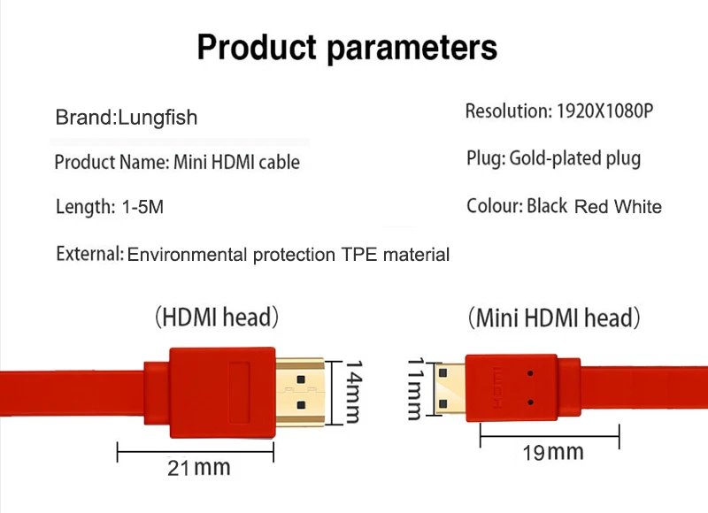 Lungfish плоский мини-hdmi(type C)-HDMI(type A) кабель позолоченный Высокоскоростной мини-hdmi кабель 1,4 Настоящий 3D 1080P и Ethernet A-C