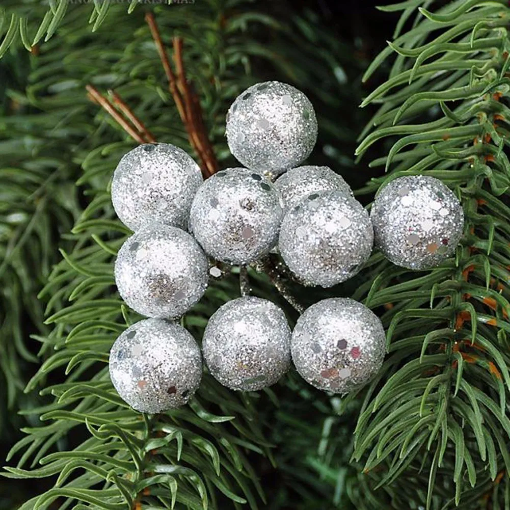 10 unids/lote bolas de Navidad colgando decoración de Navidad árbol colgando adornos fruta bola rojo astilla oro 1,5 cm/ 2 cm