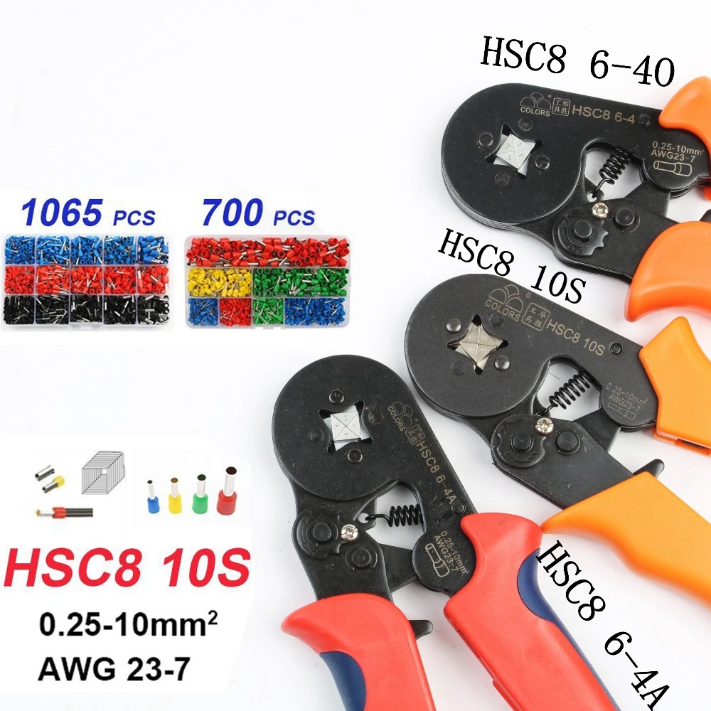

Hand tools HSC8 10S 0.25-10mm2 23-7AWG crimping pliers HSC8 6-4A HSC8 6-6 mini round nose plier with tube needle terminals box