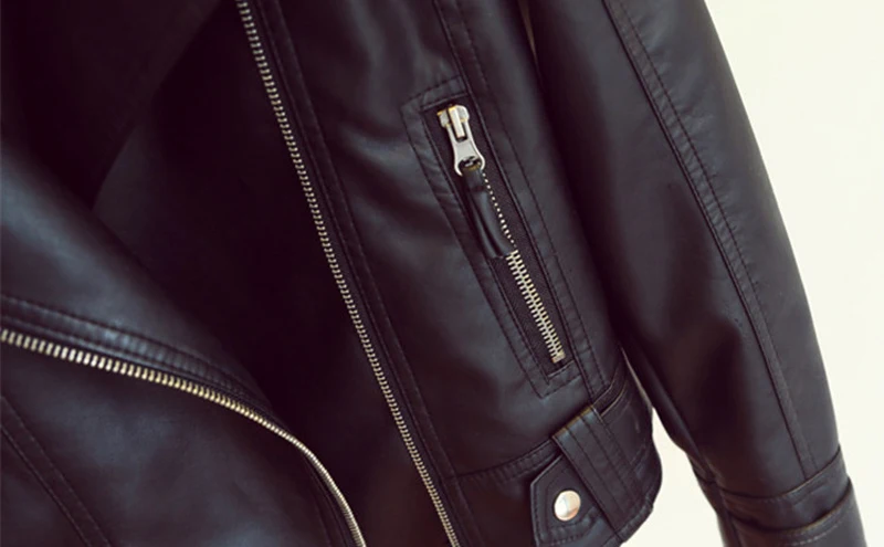 Женская Осенняя кожаная куртка Байкерская мотоциклетная Женская верхняя одежда Классическая искусственная кожа пальто черный отложной воротник
