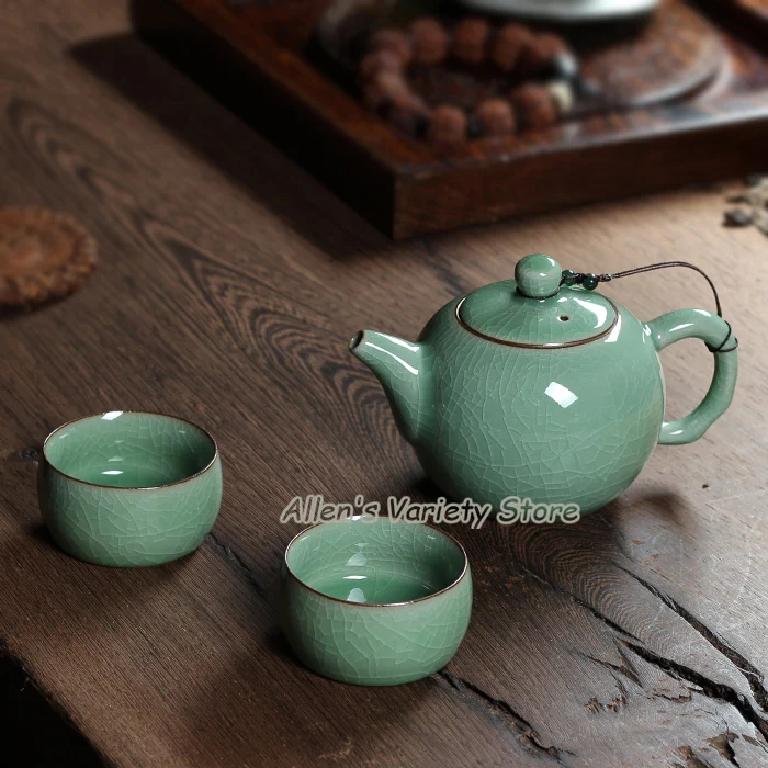 

Promotion!!! 1 pot 2 cups tea pot Longquan Celadon Ceramic pottery pot China Teapot Porcelain teakettle Teapot Kettle Gaiwan