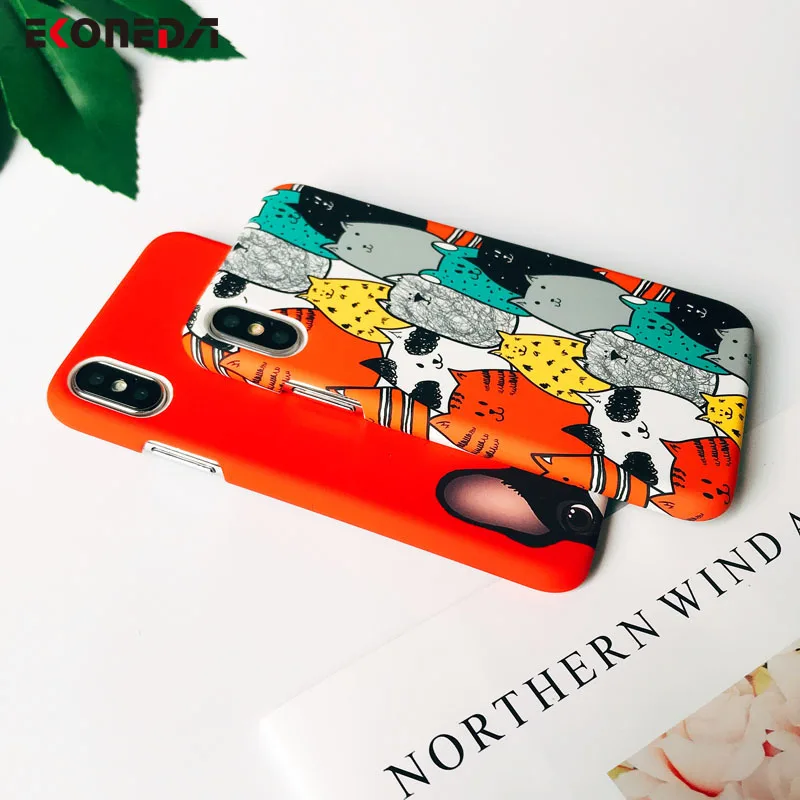 EKONEDA Cute Cartoon Animal Cat Dog Case For iPhone 6 6S Plus 7 8 Plus X XS Max XR Case Plastic Matte Cover For iPhone 7 Case