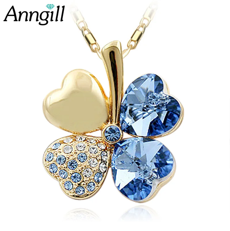 

ANNGILL Crystals From Swarovski Love Heart Clover Pendant Necklace For Women High Quality Jewelry Christmas Gift Drop shipping