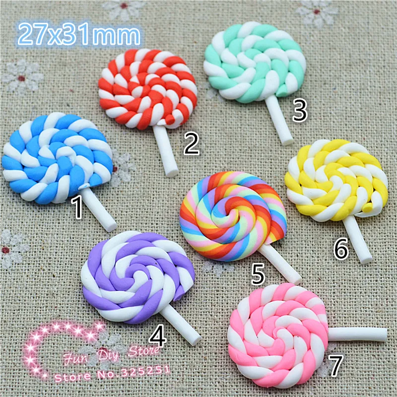 

kawaii handmade mix color Polymer clay lollipop candy dessert 50pcs/lot 27*31mm