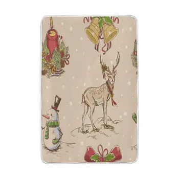 

Merry Christmas Deer Snowman Bell Blanket Soft Warm Cozy Bed Couch Lightweight Polyester Microfiber Blanket