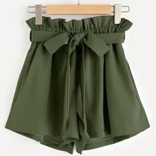 Женские мини шорты сплошной цвет оборки с ремешками на талии повседневные пляжные шорты для лета HSJ88