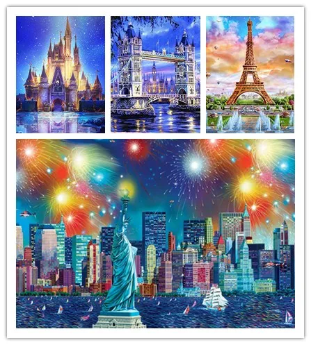 

5d Diy Diamond Painting Scenery Paris New York Moscow embroidery 3d Cross Stitch Embroidery mosaic Home Kit