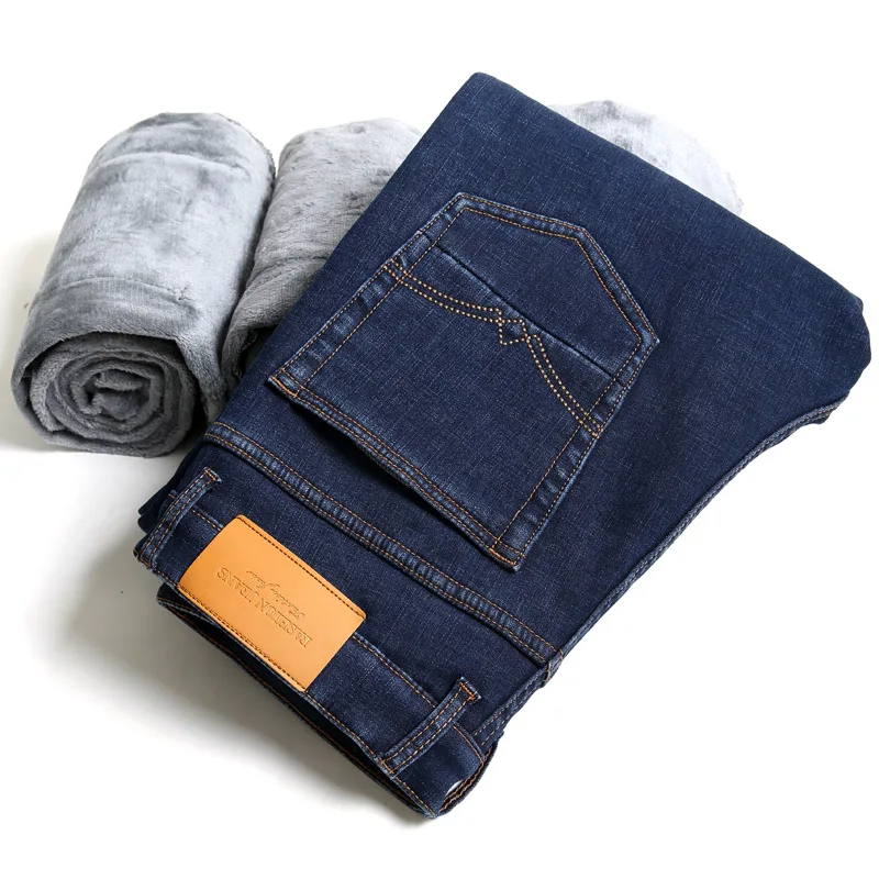 

Newest Men Warm Jeans High Quality Famous Brand Autumn Winter Jeans Thicken Fleece Men Jeans Long Trouser
