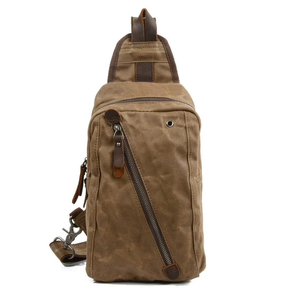 

New canvas waterproof chest bag large capacity Messenger bag male outdoor headphone hole and camera bag Muchuan 6018