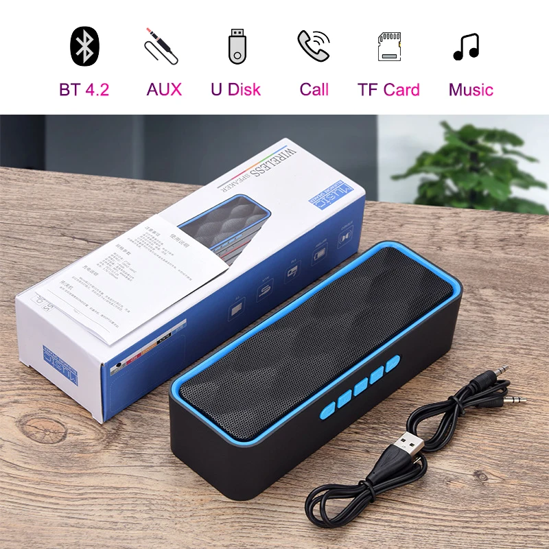 

SC211 Bluetooth Speaker Portable Bluetooth Column Loudspeaker with Mic Music Box Model Support TF AUX FM Radio for Phone PC