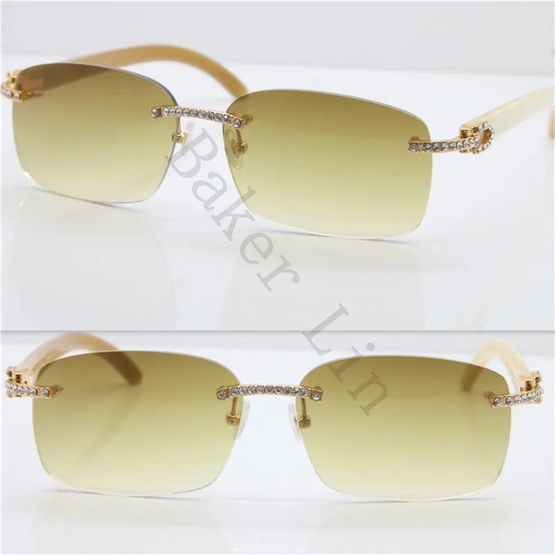 Cartier Rimless Smaller Big Stones 8200759A Original White Genuine Buffalo Horn Sunglasses (3)