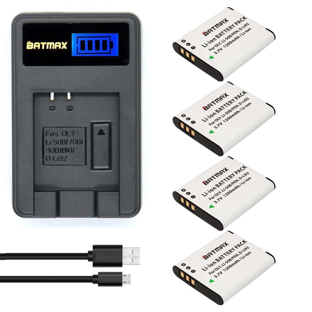 4pcs Li 50B D LI92 Li 50B D LI92 Li ion Camera Battery + USB LCD