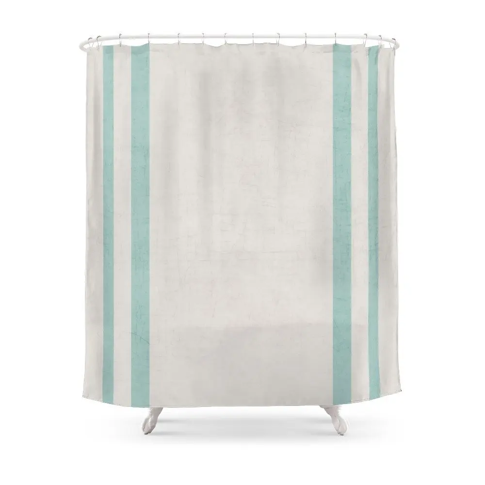 French Linen Robins Egg Blue Shower Curtain Set Waterproof Fabric Bath
