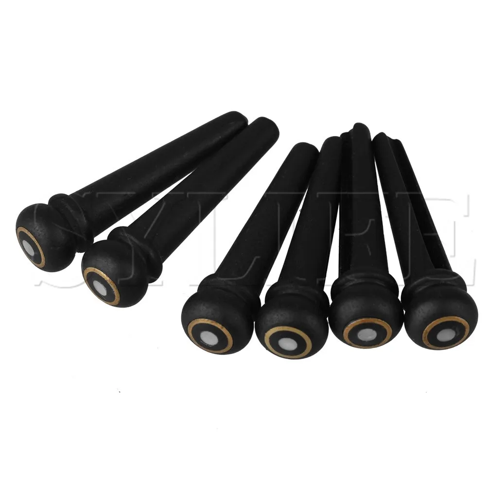 

6 x White Dot Acoustic Guitar Ebony Bridge End Pin Nut 5.33mm Bayonet Black