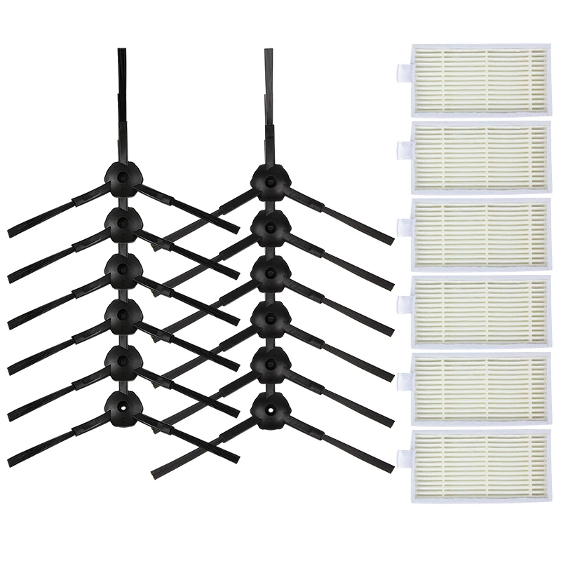 

12pcs Side Brush + 6pcs hepa Filter replacement kit for panda x500 ECOVACS Deebot X500 CR120 X600 robot vacuum cleaner parts